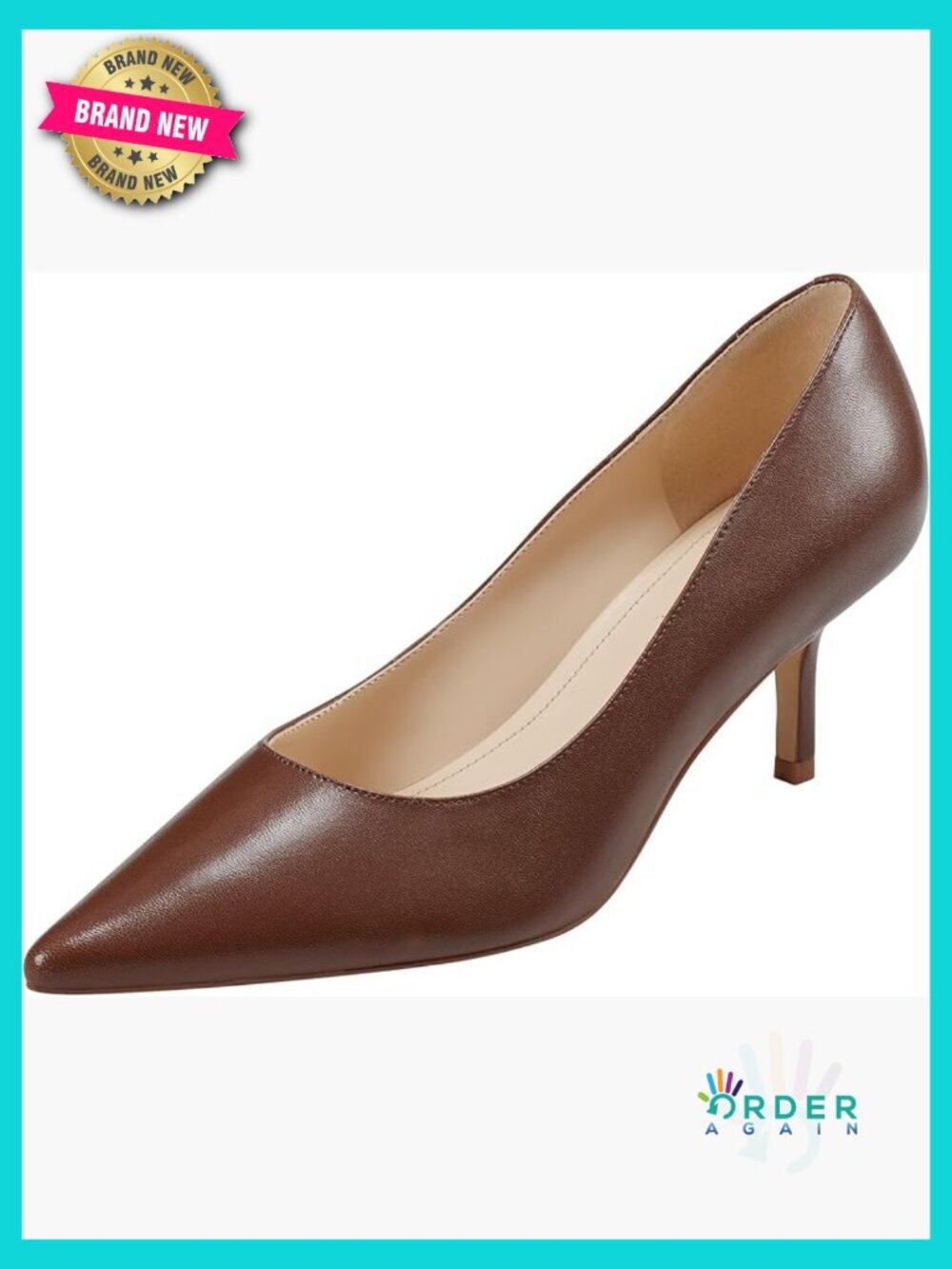Pointy Toe Kitten Heel Pumps Leather Dress Shoes Slip-On 2.4 inch Heel